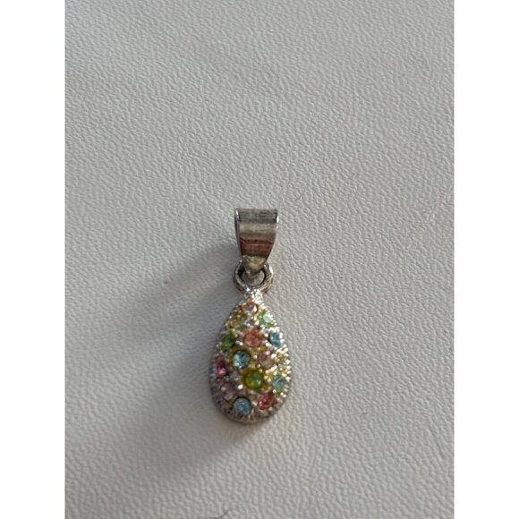 925 marked Silver Teardrop Pendant With Multicolored CZ Gemstones - Picture 3 of 12